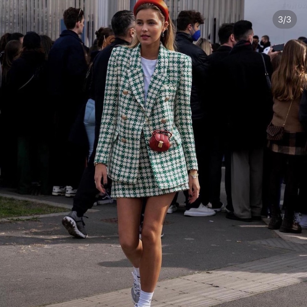 Zara tweed set blazer and skirt bloggers fav